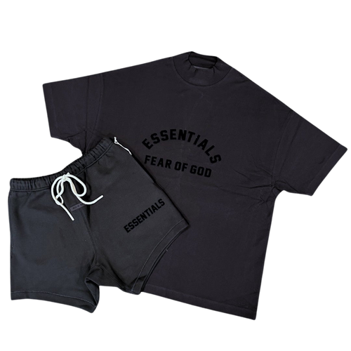 FEAR OF GOD ESSENTIALS JET BLACK ARCH LOGO SHORT SET (SS23)