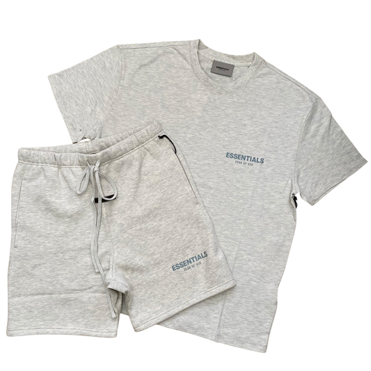 FEAR OF GOD ESSENTIALS LIGHT HEATHER OATMEAL CORE COLLECTION SHORT SET