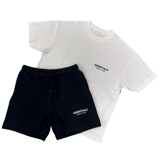 FEAR OF GOD ESSENTIALS WHITE / JET BLACK SHORT SET (SS25)